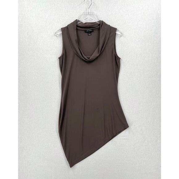 ST JOHN Sleeveless Cowl Neck Tunic Top Womens Small Brown Asymmetrical Jersey - Picture 1 of 16